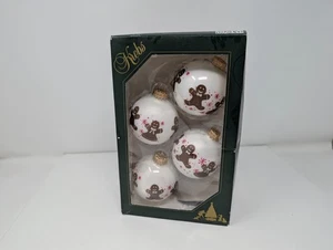 Krebs Glass 2 5/8" Ball Ornaments Set of 4, Gingerbread Man on White Glass - Picture 1 of 13