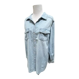 Camisa Top Torrid Azul Cambray Con Botones Talla 1X 14/16 Algodón Bolsillos Manga Larga - Imagen 1 de 6