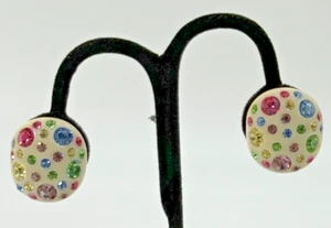 VTG Weiss Signed Multicolor Rhinestone Clip On Earrings Silver Tone MCM Estate - Picture 1 of 8