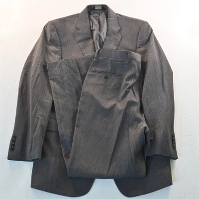 Jos A Bank 40L 33x32 Gris Espiga 100% Lana Hombre Chaqueta Pantalones Traje Foto 1 de 4