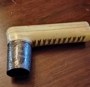 3.5" ANTIQUE SILVER & IVORY WALKING STICK HANDLE INSCRIBED MR DAVIES BLUE PERIS - Picture 1 of 8