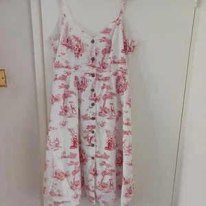 Oasis White Red Patterned Button front Tie Back Dress Size 16 BN *Please read* - Picture 1 of 4