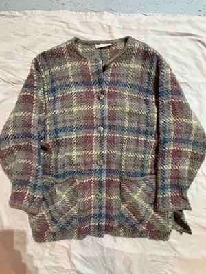 Casaco de lã feminino Boyne Valley Weavers botão para baixo, tamanho grande, xadrez - Imagem 1 de 4