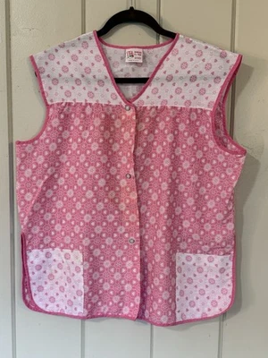 Delantal rosa vintage para salpicaduras ~ bata ~ top ~ talla XL botón delantero Foto 1 de 4