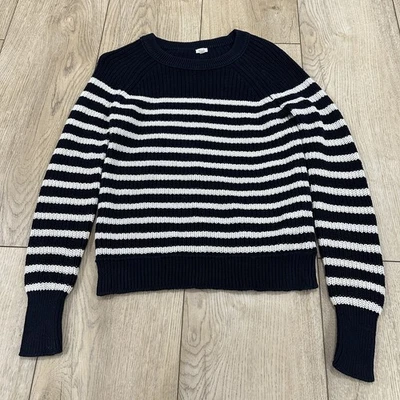 J.Crew Sweater Womens S Black White Stripe Chunky Knit Preppy Clean Girl Classic - Image 1 of 4