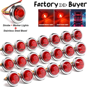 20x 3/4" Strobe+Steady Marker Lights Red LED Side Clearance Flash Lights 12V 24V - Picture 1 of 8