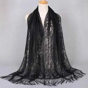 Lightweight Sheer Scarf 66x25" Floral Lace Fringe Shawl New Free Ship 4384 4385 - Picture 1 of 3