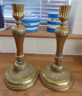 PAIR ANTIQUE 18th CENTURY FRENCH FLUTED BRASS CANDLESTICKS