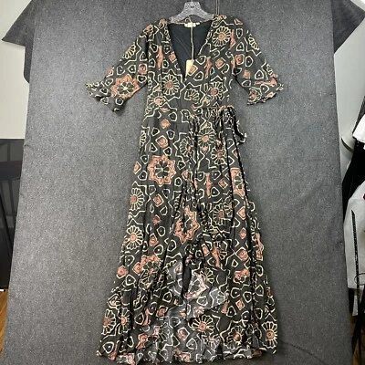 Maxi Vestido Boho Anthropologie Let Me Be Para Mujer Pequeño Azul Marino Envolvente Geométrico Foto 1 de 4