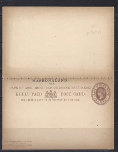 MASHONALAND QV PAPELERÍA POSTAL RESPUESTA TARJETA POSTAL UN CENTAVO CASTAÑO SIN USAR - Imagen 1 de 2
