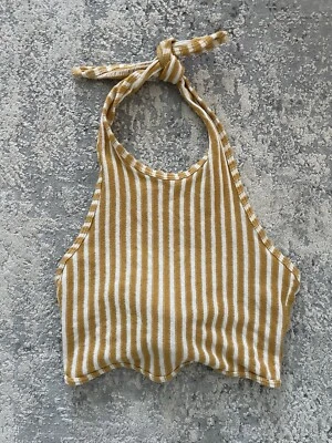 Top corto Zara Trafaluc para mujer amarillo a rayas halter cuello atado espalda abierta talla M Foto 1 de 4