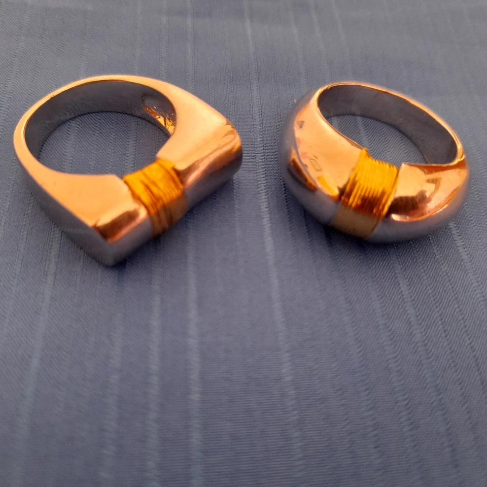 Anello metallo vintage color argento e oro - Immagine 1 di 4