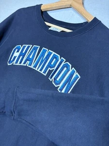 Maglione girocollo uomo GRANDE Champion tessuto rovesciato manica lunga blu navy ricamato - Foto 1 di 6