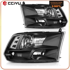Fits 2009 - 2018 Dodge Ram 1500 2500 3500 Headlights Assembly Black Quad Pair - Picture 1 of 18