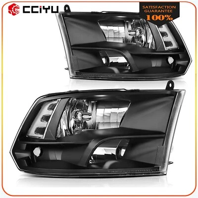 Fits 2009 - 2018 Dodge Ram 1500 2500 3500 Headlights Assembly Black Quad Pair - Image 1 of 4