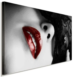 Frau Erotik Rote Lippen Leinwandbild AK ART Wanddeko Wandbild - Bild 1 von 5