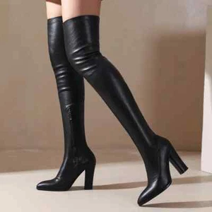 Sexy Thigh High Boots Elastic Leather Over-the-knee Boot Heels Fetish Long Shoe - Picture 1 of 23