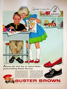 1958 Buster Brown Shoes Vintage 1950s Print Ad School Classroom Kids Watercolors - Picture 1 of 2