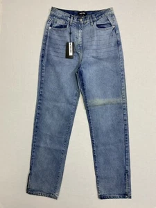 rebellious jeans size 8 women blue straight side split mid wash high rise - Picture 1 of 16