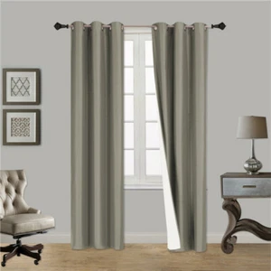 2 PANEL 100% THERMAL BLACKOUT BRONZE GROMMET WINDOW LINED PANEL CURTAIN 84"ADAM - Picture 1 of 57
