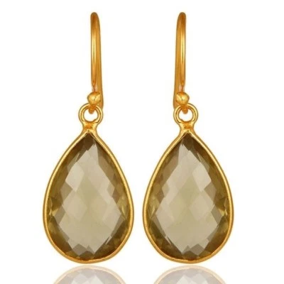 Pendientes colgantes de plata de ley 925 enchapados en oro de 18 quilates con topacio limón natural joyería Foto 1 de 4