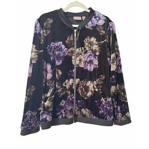 Chaqueta Bombardero Festive de Terciopelo con Cremallera Chico's Talla 2 (Para mujeres 12) - Imagen 1 de 5