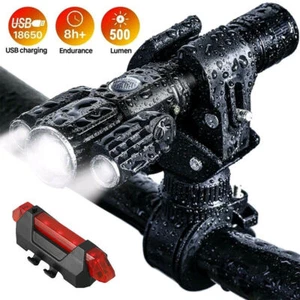Bike Front&Rear LED Lights Set Mountain Bicycle USB Rechargeable Torch Lamp - Picture 1 of 12