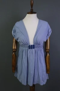 BOTTEGA VENETA Blue Cotton Short Sleeve Sweetheart Neck Size 42 - Picture 1 of 21