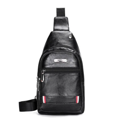 Men's Leather Zipper Large Capacity Waterproof  Crossbody Bag Travel Front Bag - Image 1 of 4