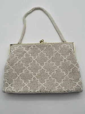 Bolso de Noche Walborg Cartera Lentejuelas Cuentas Bolso sin asas Marfil Satén Correa Corea De Colección Foto 1 de 4