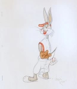 ORIGINAL DRAWING - Baseball Bugs ( Bugs Bunny ) - Signed by Virgil Ross - Picture 1 of 1