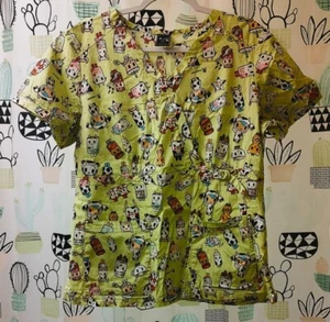 Koi Tokidoki Women's Large Scrub Top Lime Green Mock Wrap - Picture 1 of 3