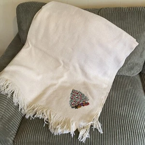 Manta de Navidad para llegar a casa de colección lana virgen bordada árbol tirar regalos - Imagen 1 de 13