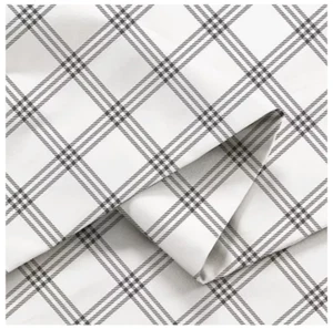 Color sense 100% Cotton Flannel Queen Sheet Set Grey Plaid - Picture 1 of 3