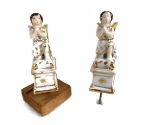 Vieux Paris Porcelain Antique White Gold gilded Angels Statues Figurines Pair - Picture 1 of 11