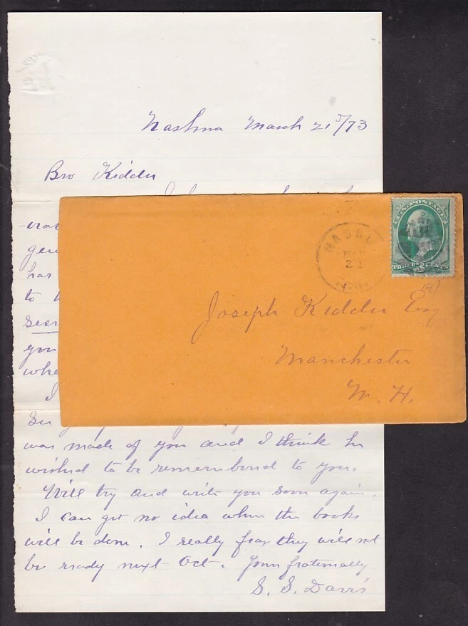 COVER AND LETTER, 1873, TO MANCHESTER, N.H. - Image 1 of 1