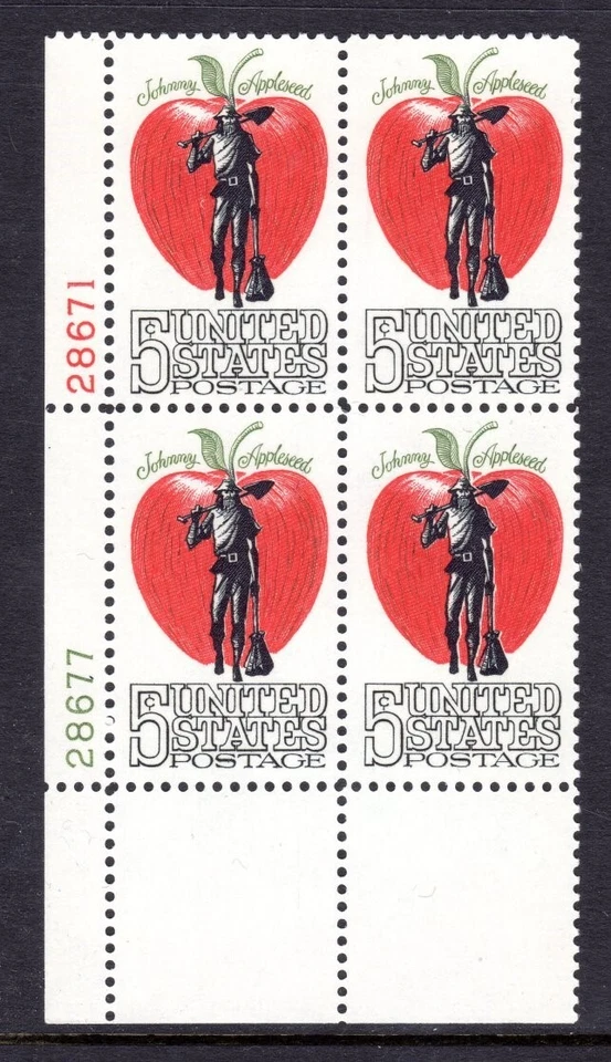 United States Scott #1317 VF Unused 1966 Appleseed Plate Block LL #28671/28677 - Image 1 of 1