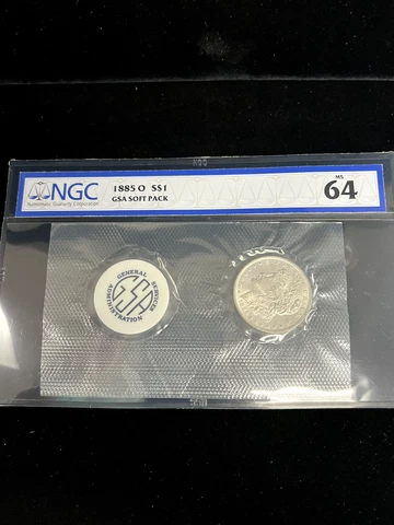 1885-O Morgan Dollar GSA Soft Pack NGC MS 64 Silver Dollar BRIGHT WHITE BLAZER Cover