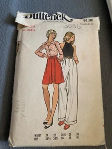 Butterick 3086 Vintage Sewing Pattern 70s Misses Skirt Pant Waist 24-30 - Picture 1 of 3