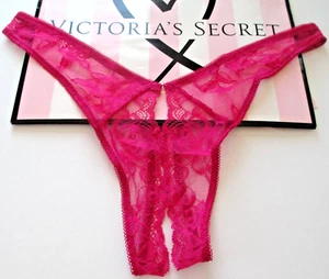 VICTORIA'S SECRET VERY SEXY High Leg Thong Panty VS Pink Lace S M L XL Open NWT - Picture 1 of 6
