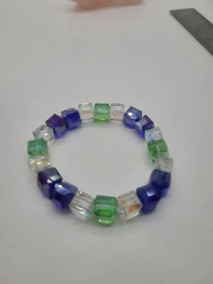 SEAHAWK Inspired Crystal Cube Stretch Bracelet 8 Inch.  Go SEAHAWKS ! - Image 1 of 4