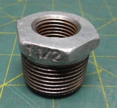 1" Male NPT x 3/8" Female NPT Pipe Fitting Bushing Galv. Steel 1-1/2" Hex Width - Image 1 of 4