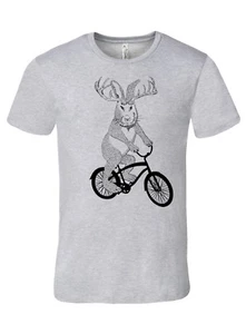 Jackalope riding a bicycle shirt, mens athletic gray bike premium tee tshirt - Picture 1 of 3