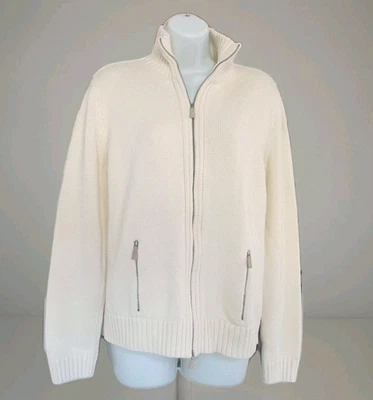 Lauren Ralph Lauren Full Zip Women Sweater Size XL Cotton Mock Neck White Cream - Image 1 of 4