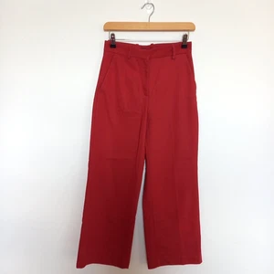 Zara XS UK 6 8 Brick Red Wide Leg Cropped Trousers Pants Cotton Blend - Picture 1 of 6
