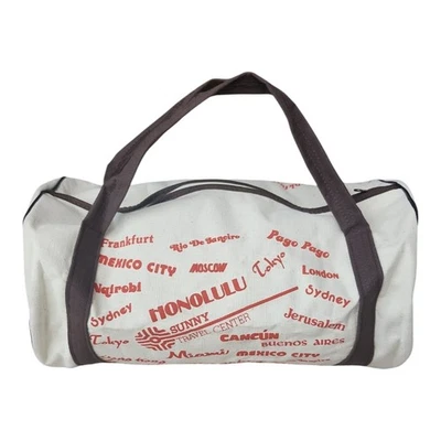 Vintage Cream & Brown Canvas Duffle Bag Gym/Weekend Bag International Travel - Image 1 of 4