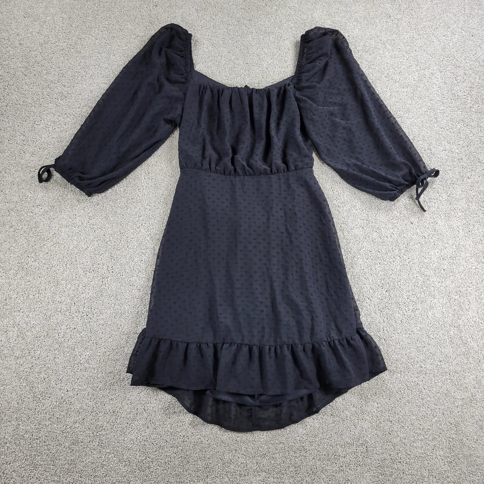 Vestido blusa Speechless feminino L preto em camadas babydoll com babados gravata sem costas - Imagem 1 de 4