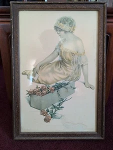 ANTIGUO VICTORIANO EL MENSAJE DE LAS ROSAS LITOGRAFÍA ENMARCADA IMPRESIÓN ARTE DE PARED - Imagen 1 de 6