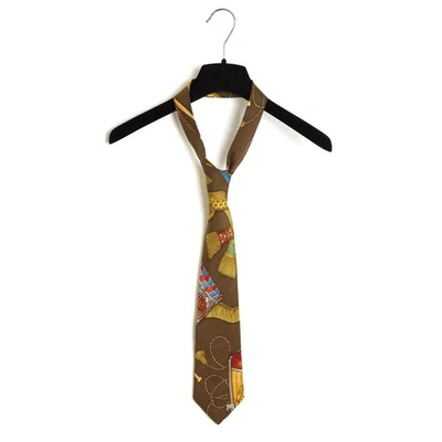 Hermès Corbata Twilly 1989 Tambores Marrón Claro Sarga Bufanda Corbata Nudo... - Imagen 1 de 4