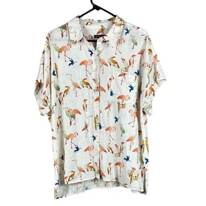 Chelsea & Theodore Short Sleeve Flamingo Print Shirt Women's Size Large - Picture 1 of 10